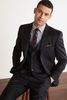 Black Tailored Fit 100% wool Suit: Jacket (A20269) | $164