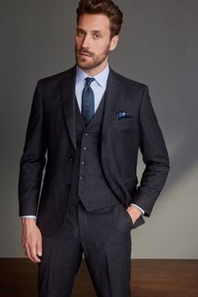 V barvi oglja - Karirasta moška obleka po meri Empire Mills Signature (A20276) | €39