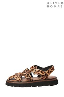 Oliver Bonas Natural Animal Print Leather Fisherman Sandals (A20371) | 93 €