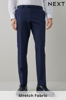 Navy Blue Slim Fit Motion Flex Stretch Check Suit: Trousers (A20437) | KRW74,600