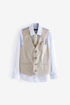 Neutral Brown Check Waistcoat, Shirt & Tie Set (12mths-16yrs) (A20459) | €37 - €50