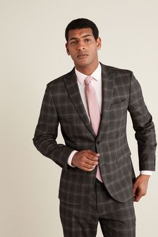 Grey Slim Fit Wool Blend Check Suit (A20472) | €64
