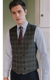 Grey Wool Blend Check Suit: Waistcoat (A20473) | CHF 55