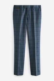 Blue Textured Check Slim Fit Suit: Trousers (A20497) | 64 €