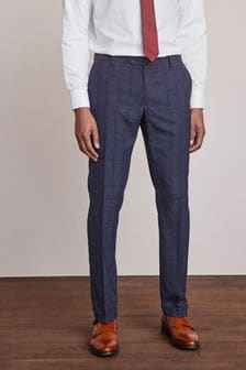 Jasnoniebieskie - Standardowy krój - Garnitur w kratę: spodnie (A20510) | 82 zł
