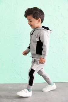 Gris/noir - Pantalon de jogging et sweat à capuche zippé color block (3 mois - 7 ans) (A20877) | €20 - €24