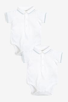 White 2 Pack Baby Poloshirt Bodysuits (A21064) | $23 - $27