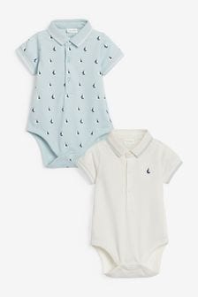 White and Blue 2 Pack Boat Polo Bodysuits (A21065) | €19 - €22
