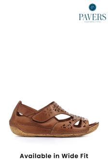 Pavers Tan Ladies Leather Wide Fit Sandals (A21725) | ￥7,930