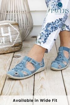 Pavers Ladies Blue Wide Fit Leather Walking Shoes (A21740) | DKK227