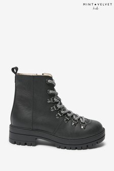 Mint Velvet Black Leather Hiker Boots (A21777) | €91 - €94