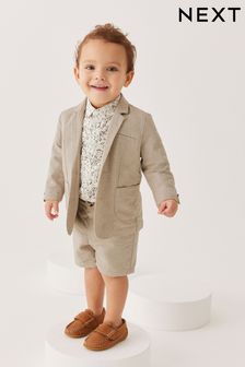  (A21787) | NT$1,600 - NT$1,780 Stone - 土灰色亞麻西裝外套、襯衫及短褲套裝 (3個月至9歲)
