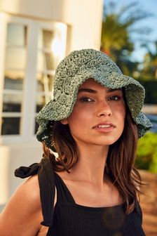 Khaki Green Crochet Bucket Hat (A21899) | $29