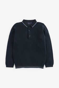 Navy Blue Without Stag Textured Knitted Polo Shirt (3-16yrs) (A21932) | €8 - €11