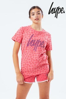 Hype. Girls Pink Tonal Leopard Script T-Shirt (A21947) | €10.50 - €12