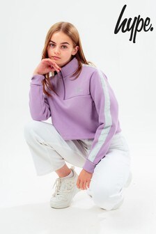 Hype. Girls Purple Glitter Panelled Half Zip Crop Sweatshirt (A21951) | €21.50 - €25