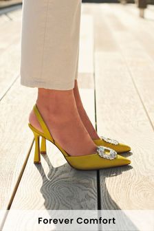 Citrine Yellow Jewelled Pointed Slingback Heels (A23316) | BGN 110