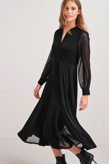 Noir - Robe mi-longue zippée (A23622) | €40