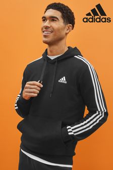 Schwarz/weiß - Adidas Essentials Fleece-Kapuzensweatshirt mit 3 Streifen (A26441) | 60 €