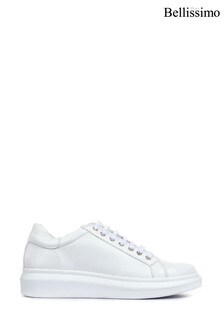 Bellissimo White Ladies Leather Lace-Up Trainers (A27126) | ₪ 210
