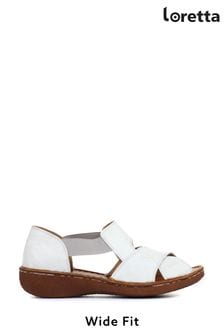 Loretta Ladies White Wide Fit Flat Leather Sandals (A27167) | 54 €