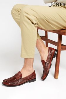 Jones Bootmaker Mens Brown Riverside Woven Leather Loafers (A27174) | 567 SAR