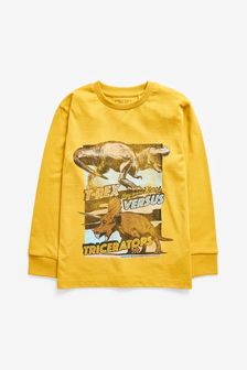 Ochre Yellow Dinosaur Long Sleeve Graphic T-Shirt (3-14yrs) (A27283) | €4 - €7.50