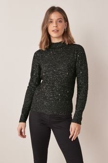 Black Sequin Mesh Knitted Jumper (A28322) | ₪ 93
