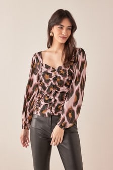 Animal Sweetheart Neckline Ruched Blouse (A28326) | €19.50