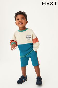 Jersey-Sweatshirt im Blockfarbendesign und Shorts im Set (3 Monate bis 7 Jahre) (A28841) | 8 € - 10 €