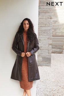 Chocolate Brown Rochelle Leather Trench Coat (A28842) | 293 €