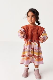 Rostorange/Pink - Gemustertes Kleid und Strick-Top (3 Monate bis 8 Jahre) (A28907) | 14 € - 17 €