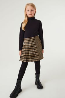 Neutral/Chocolate Brown Spliced Check Jacquard Skirt (3-16yrs) (A28938) | €10 - €14