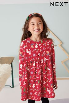 Red Character Christmas Long Sleeve Jersey Dress (3-16yrs) (A28989) | €15 - €21.50
