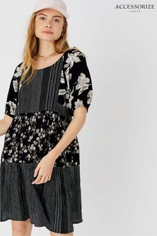 Accessorize Floral Black Puff Sleeve Dress (A29287) | OMR23