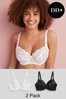 Black/White DD+ Non Pad Balcony Lace Bras 2 Pack (A29818) | OMR13
