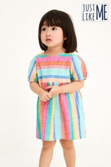 Rainbow Stripe Puff Sleeve Dress (3mths-8yrs) (A31005) | ₪ 38 - ₪ 46