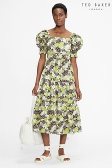 Ted Baker Green Maysiie Puff Sleeve Tiered Midi Dress (A31214) | ₪ 635