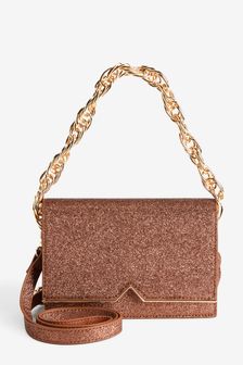 Chain Detail Boxy Clutch Bag With Across-Body Strap