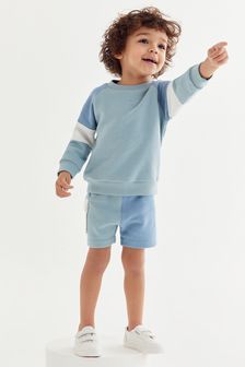 (A31623) | €15 - €20 Blauw - Jersey sweatshirt met kleurvlakken en shorts (3 mnd-7 jr)