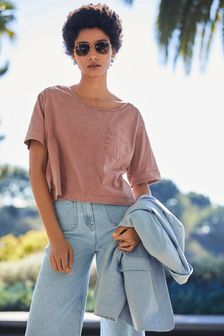 Red Washed Pocket Short Sleeve Top (A31687) | €7