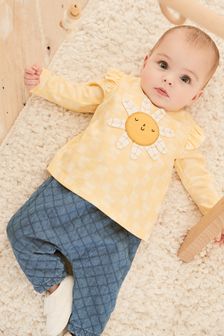 Ochre Yellow Baby 2 Piece Sunflower Top And Trouser Set (0mths-2yrs) (A31911) | ₪ 70 - ₪ 77