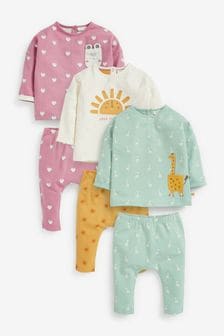 Jaune/rose/bleu - Lot de 6 ensembles pour bébé avec t-shirt et legging (A31920) | CA$ 69 - CA$ 74