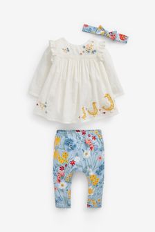 Jaune/blanc - Ensemble haut tissé, leggings et bandeau pour bébé (0 mois - 2 ans) (A31942) | €23 - €25