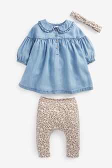 Denim Blue Baby 2 Piece Denim Dress and Legging Set (0mths-2yrs) (A31950) | CHF 21 - CHF 24