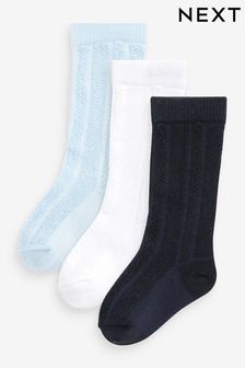 Blue Baby Knee Length Socks 3 Pack (0mths-2yrs) (A32123) | OMR2