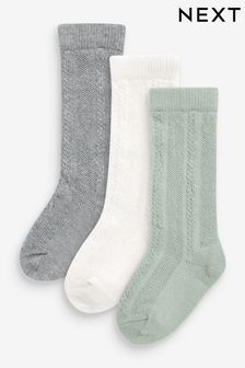 Sage Green Baby Knee Length Socks 3 Pack (0mths-2yrs) (A32139) | $8