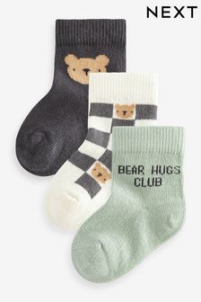 Sage Green Baby Character Socks 3 Pack (0mths-2yrs) (A32140) | $8