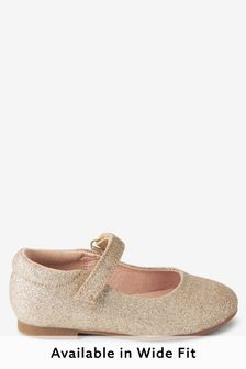 Gold Glitter Wide Fit (G) Mary Jane Occasion Shoes (A32681) | €18.50 - €22.50