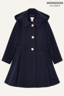 Manteau Monsoon bleu à capuche avec nœud